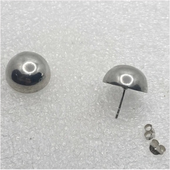 Vintage Sterling Silver Dome Stud Earrings Butterly Backings / .6” - Picture 1 of 6